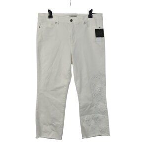 John Mark Denim Pants Women's Size 14p Floral Embroidered Ankle Stretch White 11